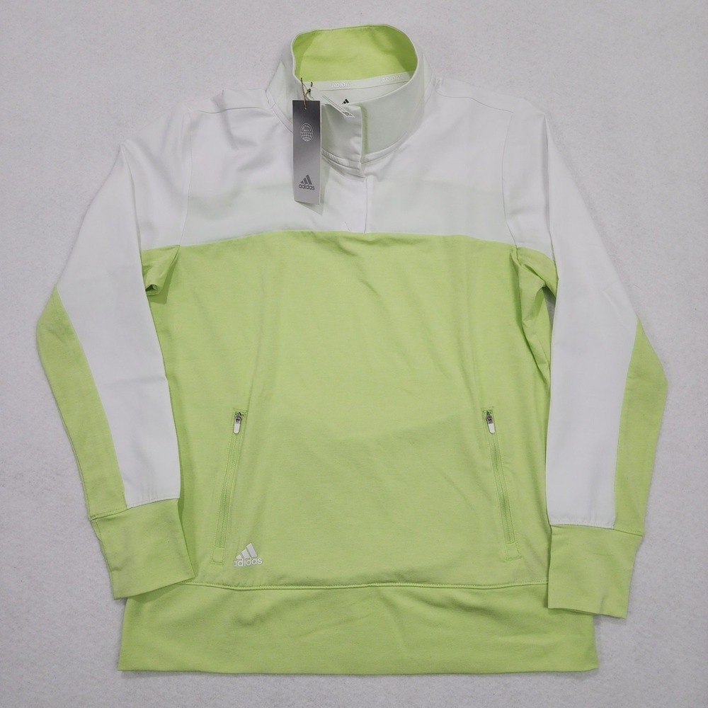 Adidas Golf Jacket Womens Medium Pulse Lime Quarter Snap Logo Polo Resort Wear